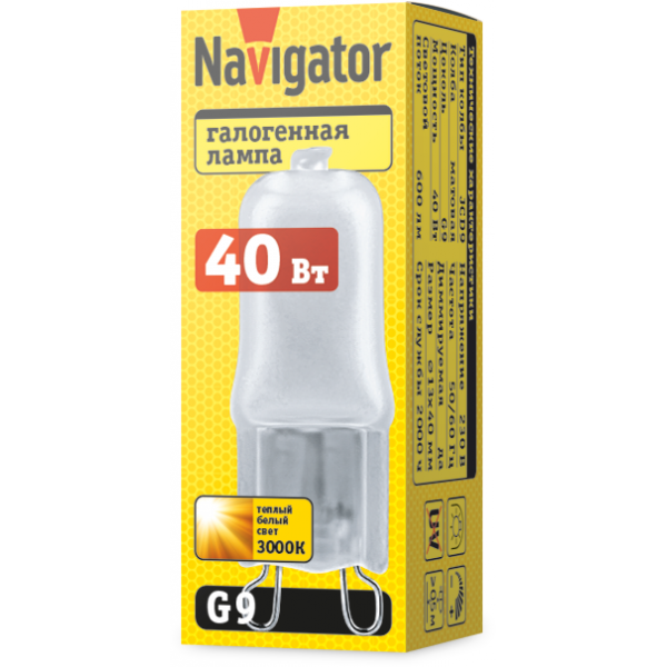 Лампа галогенная 94 232 JCD9 40Вт капсула G9 3000К 230В frost 2000h Navigator 94232