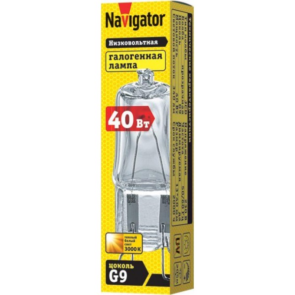 Лампа галогенная 94 215 JCD9 40Вт капсульная G9 3000К 230В clear 2000h Navigator 94215
